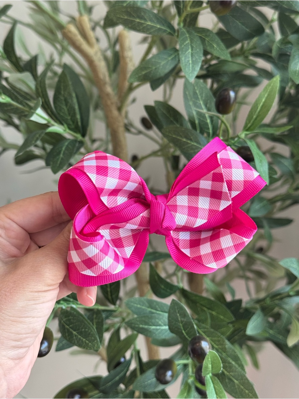 Pink Gingham Hair Bow